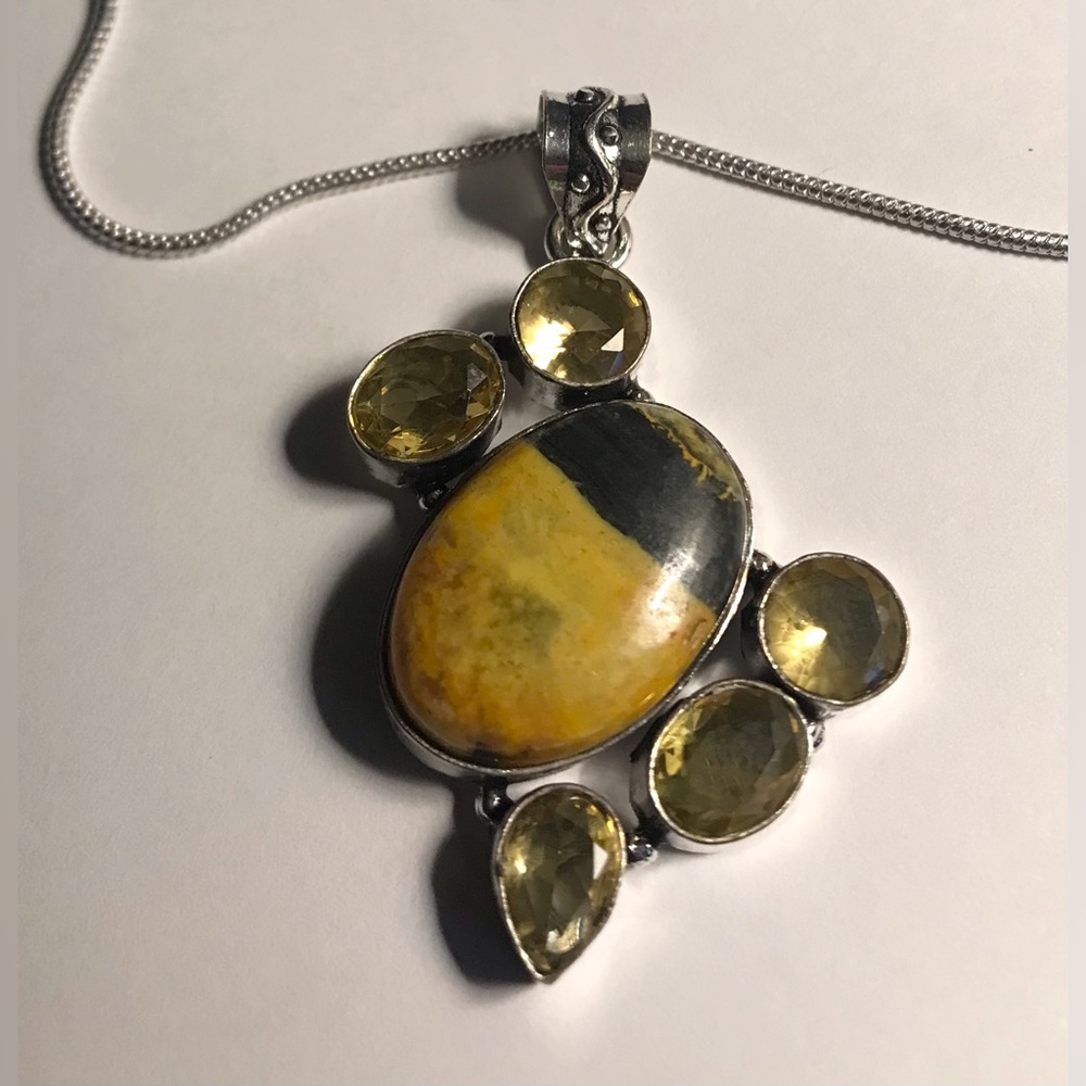 Bubble Bee Jasper Citrine Stamped 925 Sterling Silver Necklace
